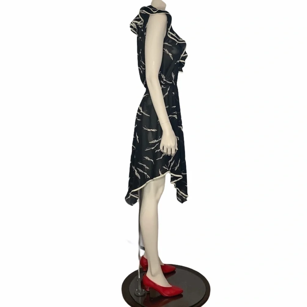 Vintage black white scarf hem ruffle neck dress - Picture 2 of 10